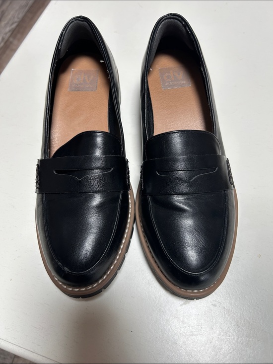 DV by Dolce Vita Shoes - DV by Dolce Vita Black Leather Penny Loafers with Tan Trim Carly